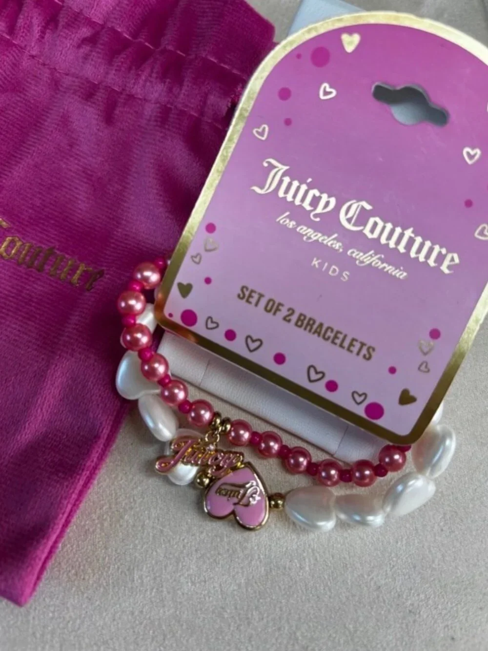 Bundle 2/$30! NEW Juicy Couture Kids Bracelet Set Pink Hearts 2 Pack